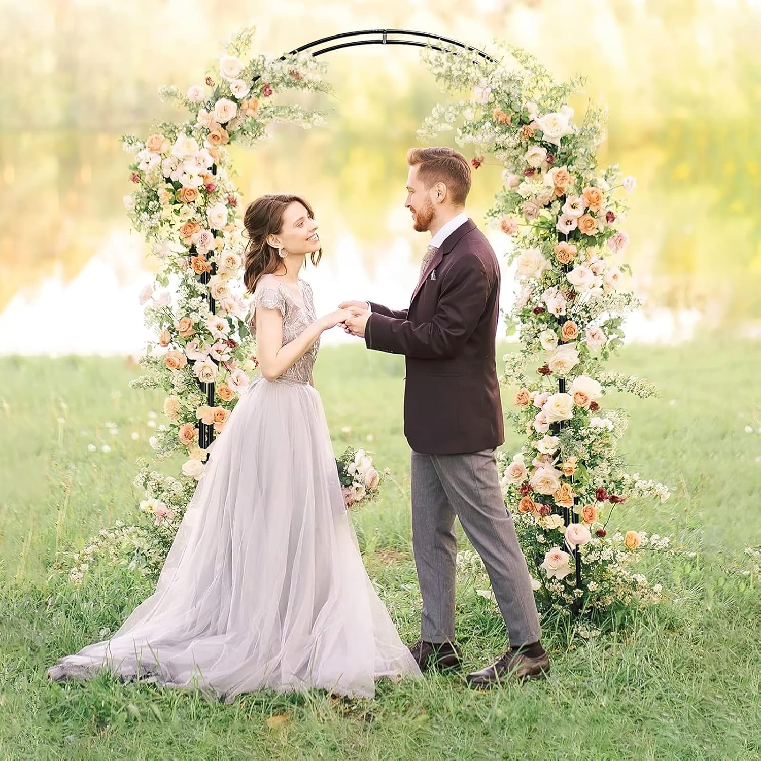 Giantex Garden Arch Trellis - 7.5 FT Metal Garden Arbor Archway for Climbing Plants Roses Vines, Outdoor Trellis Pergola for Wedding Bridal Party Ceremony Lawn Decor, 4 Stakes, Easy Assembly