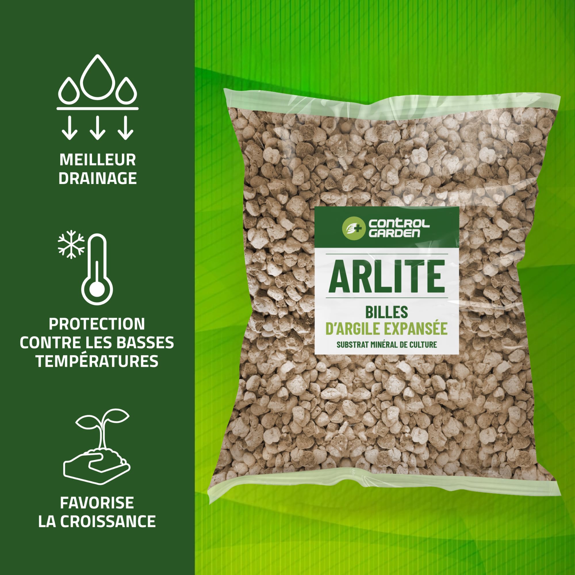 GROWMANIA.ES Control Garden Arlite 20 L | Boules d'argile expansée | Drainage pour pots, cultures et plantes | Fabriqué en Espagne