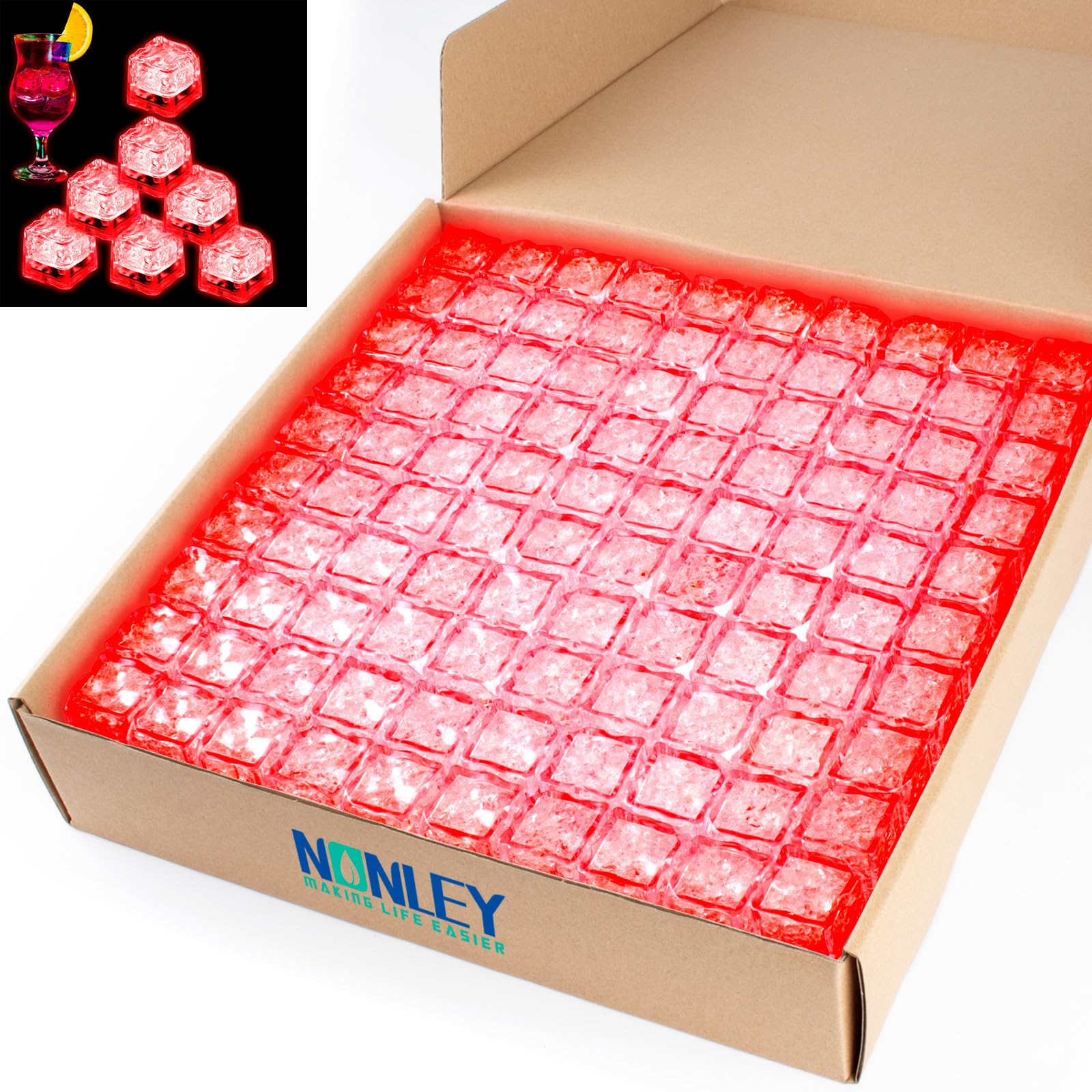 Glaçons lumineux pour boissons lot de 200 cubes réutilisables étanches fête