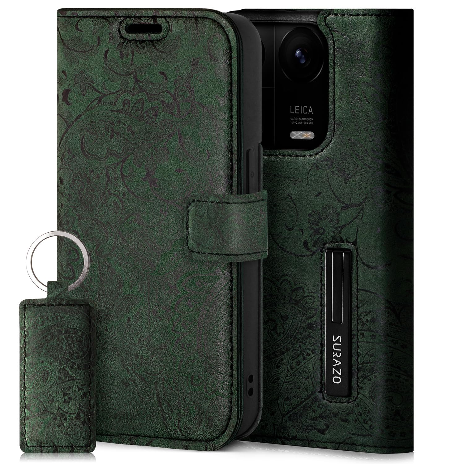SURAZO Custodia In Vera Pelle Per Xiaomi 12 / 12X 5G - Portafoglio A Libretto Con Blocco RFID E Supporto (Nero, Fatto A Mano) - 4