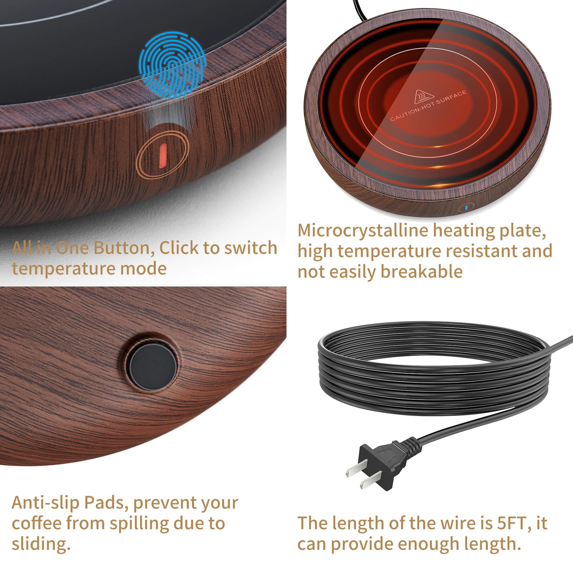 Calentador de tazas de café para computadora 4 horas, calentador de tazas de café inteligente con 3 ajustes de temperatura, plato eléctrico para café, leche, té