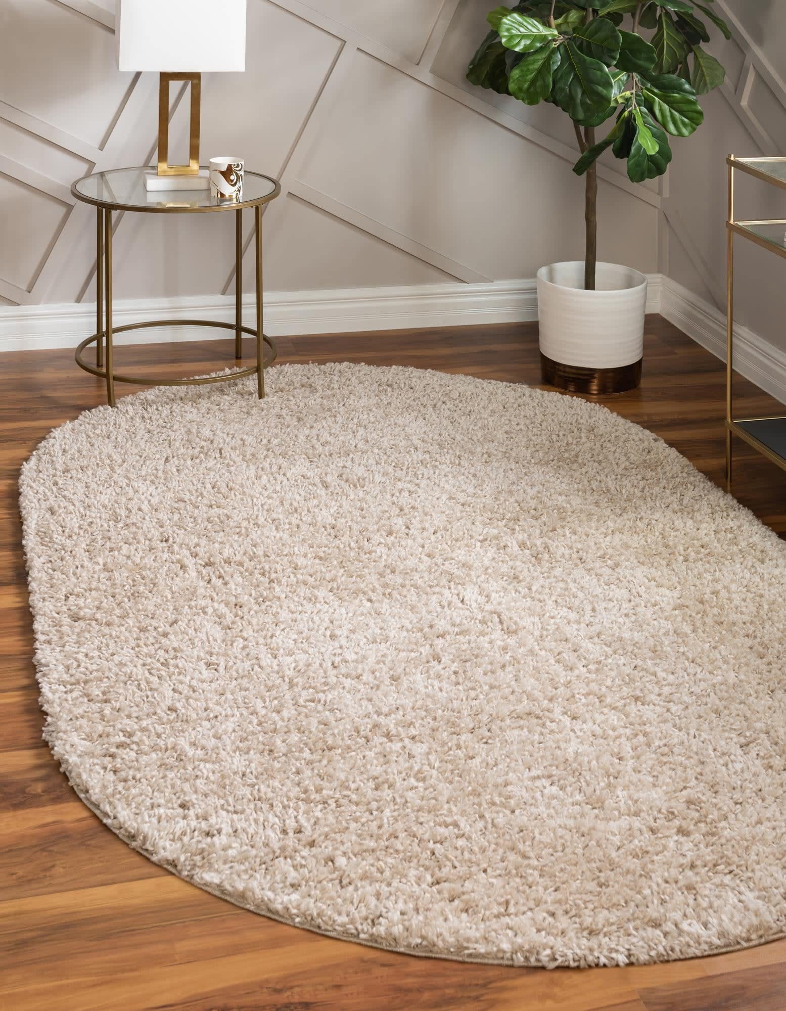 Unique Loom Davos Shag Collection Contemporary Soft Cozy Solid Shag Linen Oval Rug (3' 3 x 5' 3)