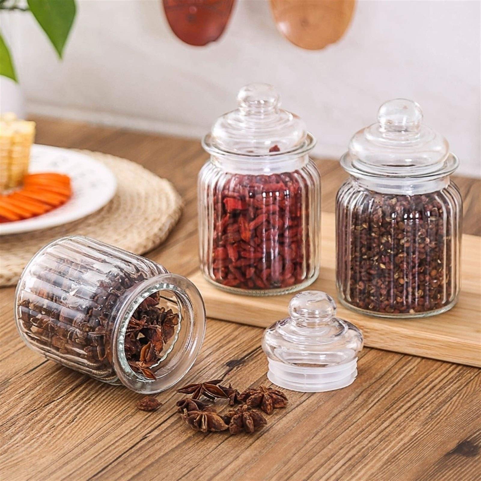 Botes para Alimentos Hermético de Cristal del Frasco Conjunto de 3 con Las Tapas, la Comida Tarro de Almacenamiento, Almacenamiento de Grano de café, Hojas de té, Dulces, Miel. Botes Herméticos
