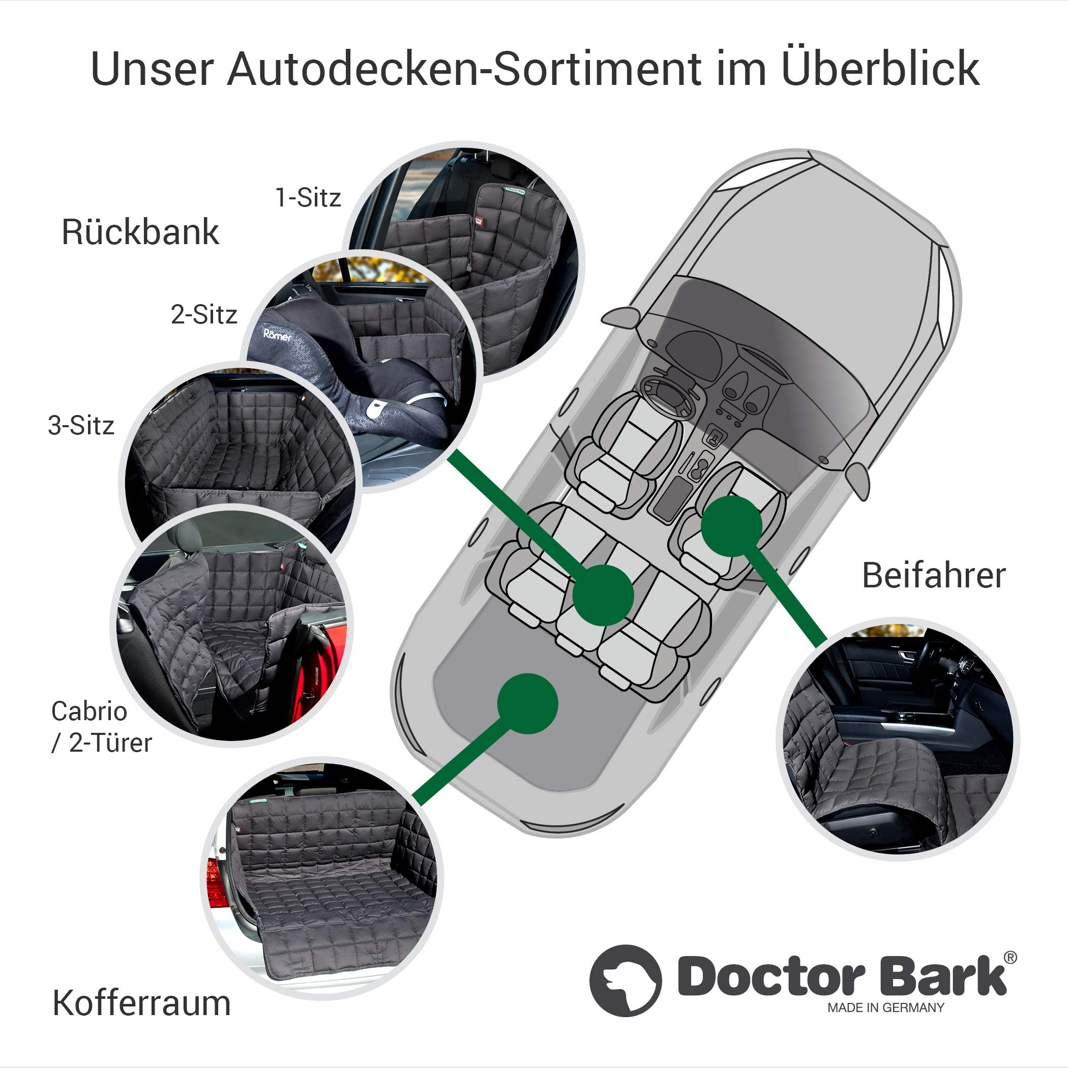 Doctor Bark Hunde 1-Sitz-Autoschondecke für die Rücksitzbank, All-Side Schutz mit Reißverschluss für alle PKWs und SUVs, M in Schwarz