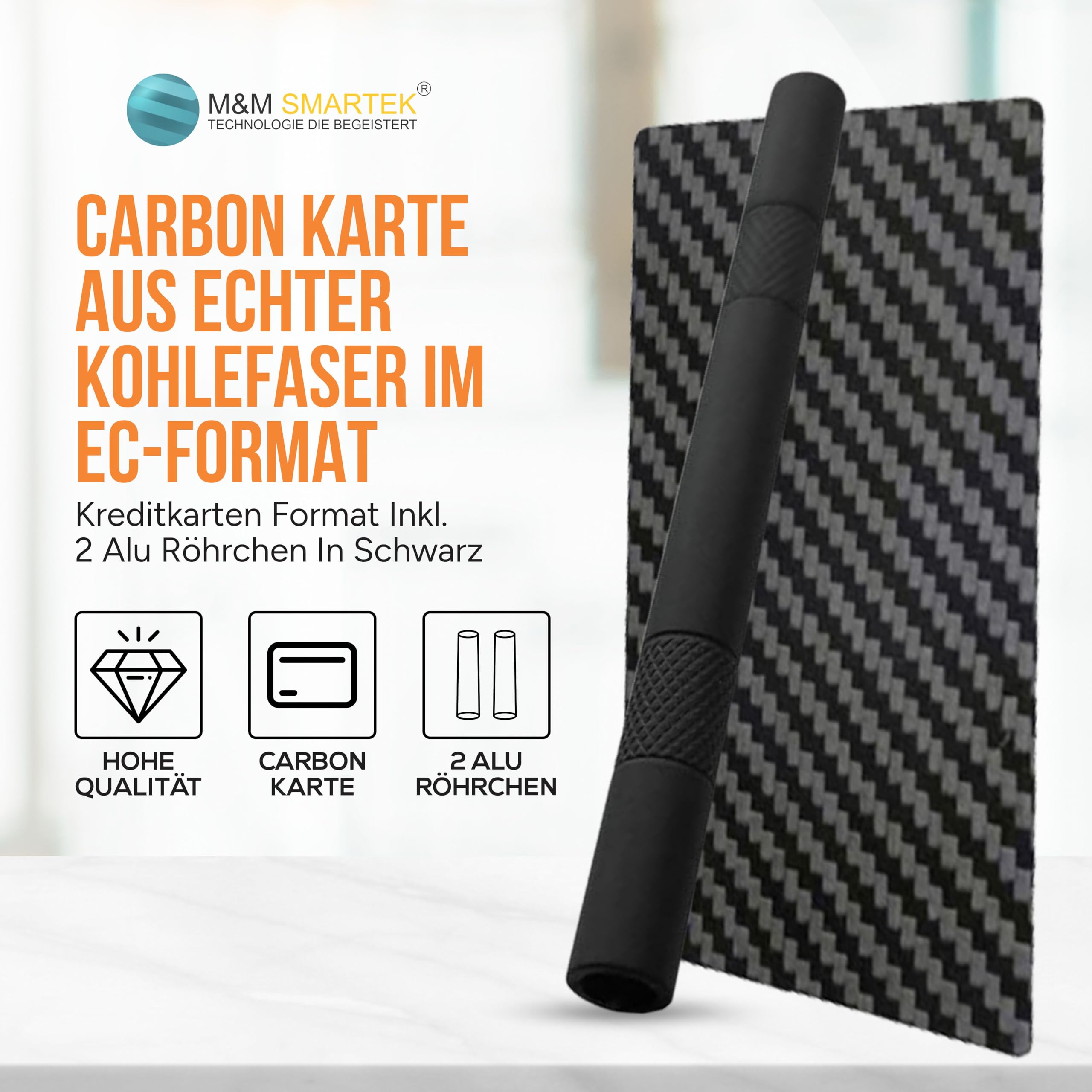 M&M SMARTEK Carbon Card w prawdziwym włóknie węglowym, format EC/karty kredytowej, 2 aluminiowe tuby