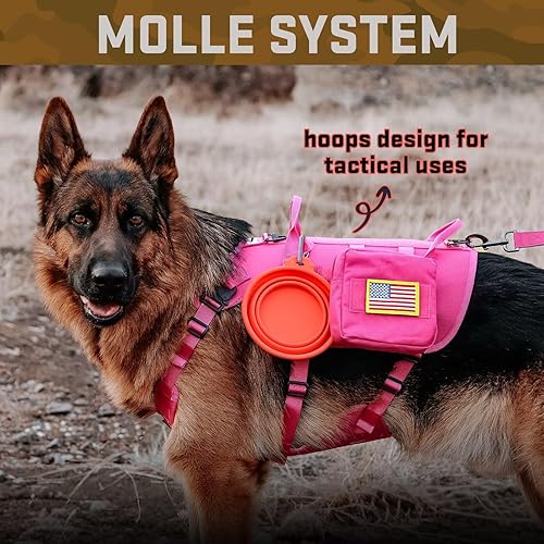 Miniatura 4 de Forestpaw Arnés táctico rosa para perros grandes, collar táctico para perro con correa elástica, arnés militar para perro sin tirones para
