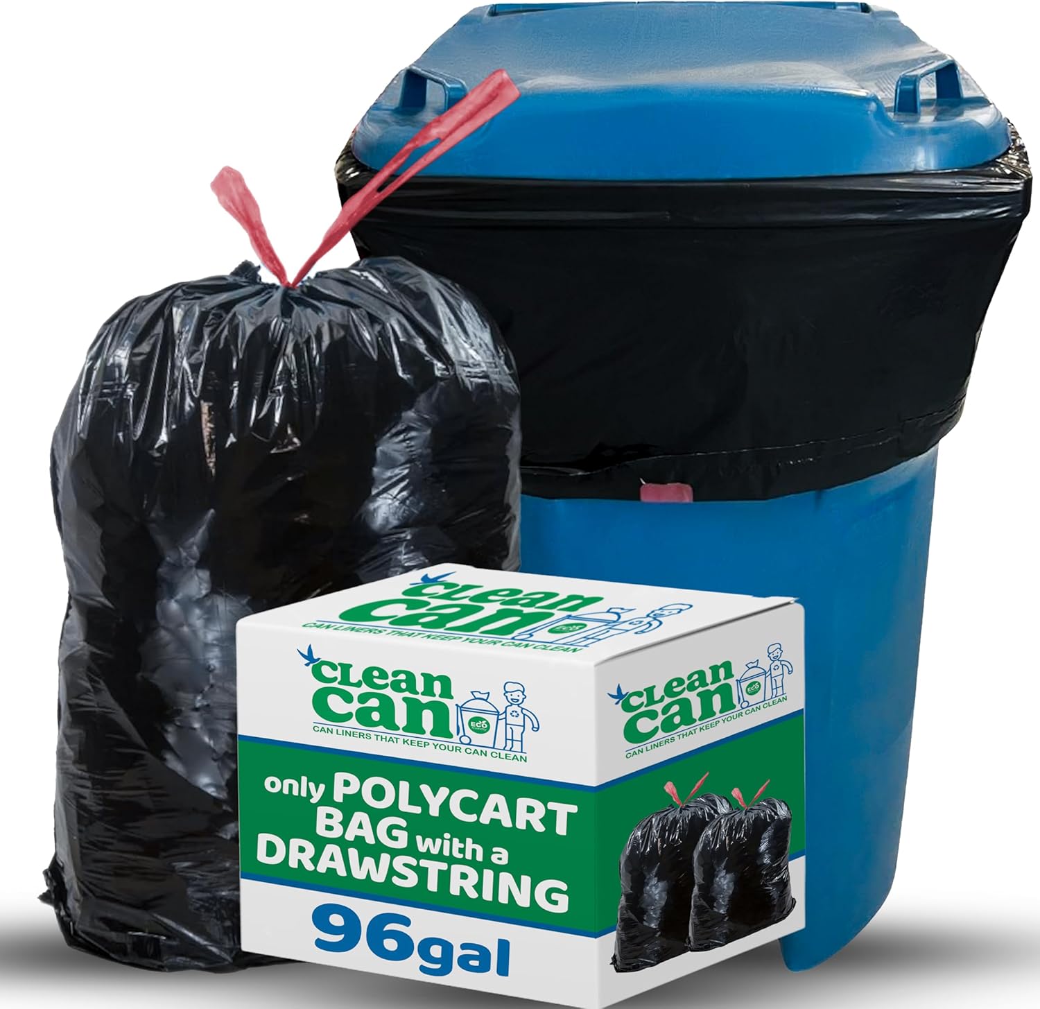 Product image of 96 Gallon Industrial Strength Draw String Black Trash Bags, for Heavy Duty Curb Pickup & Outdoor Trash Bins (20 each)
