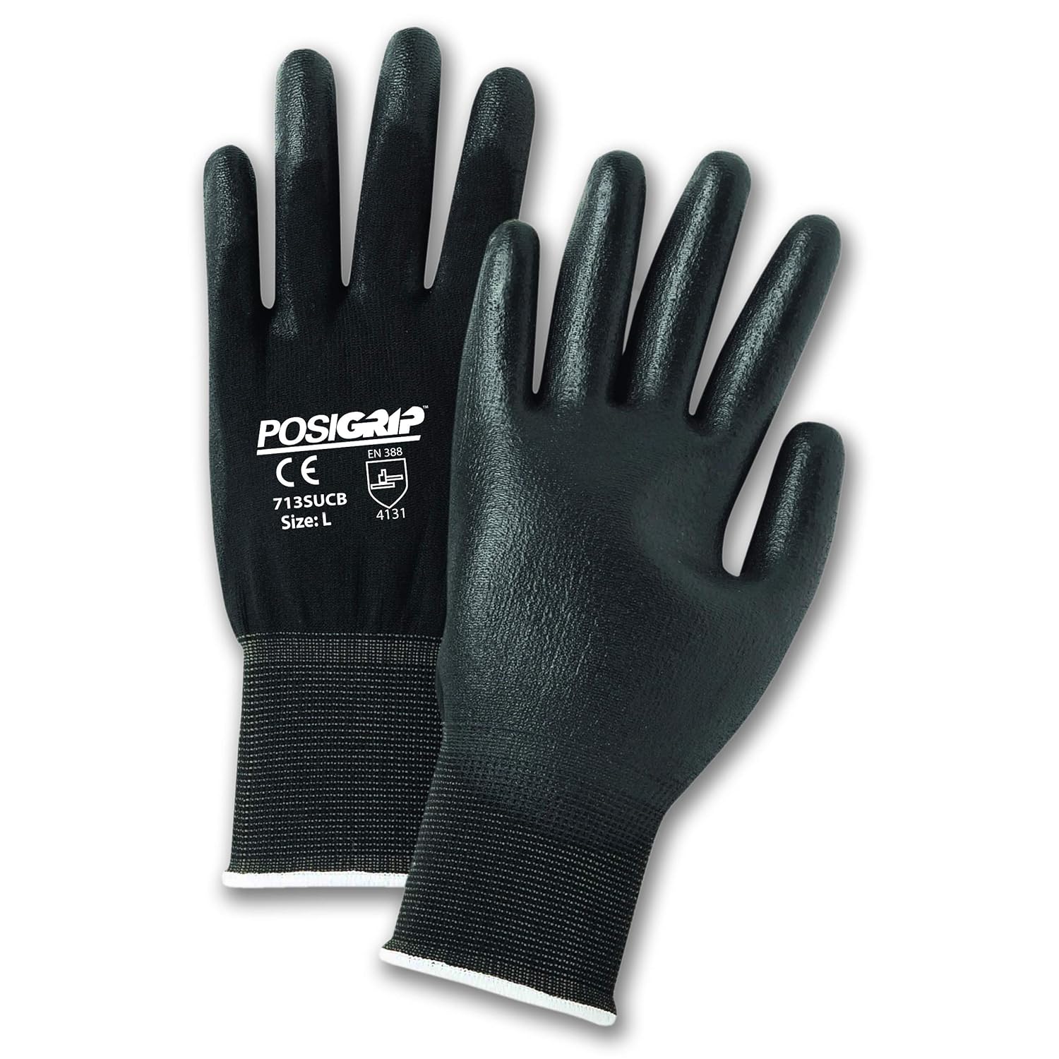 West Chester 713SUCB Polyurethane Palm Coated Nylon Gloves - [Pack of 12] Small, Black, Knit Wrist