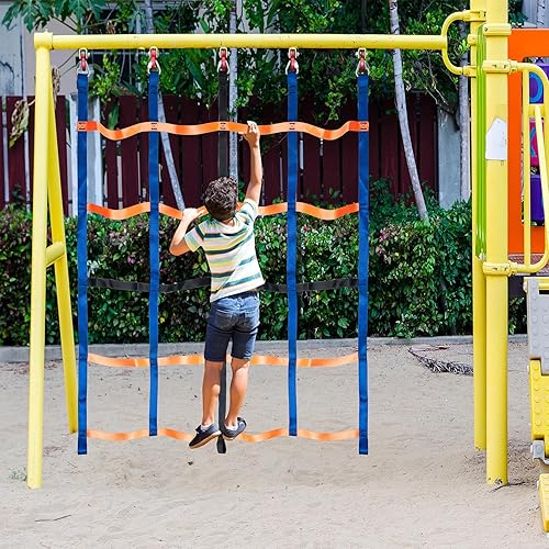 Vista 5 de Red de escalada para niños al aire libre, red de carga de escalada, accesorios para patio de recreo, juego de columpios de red de escalada para Azul