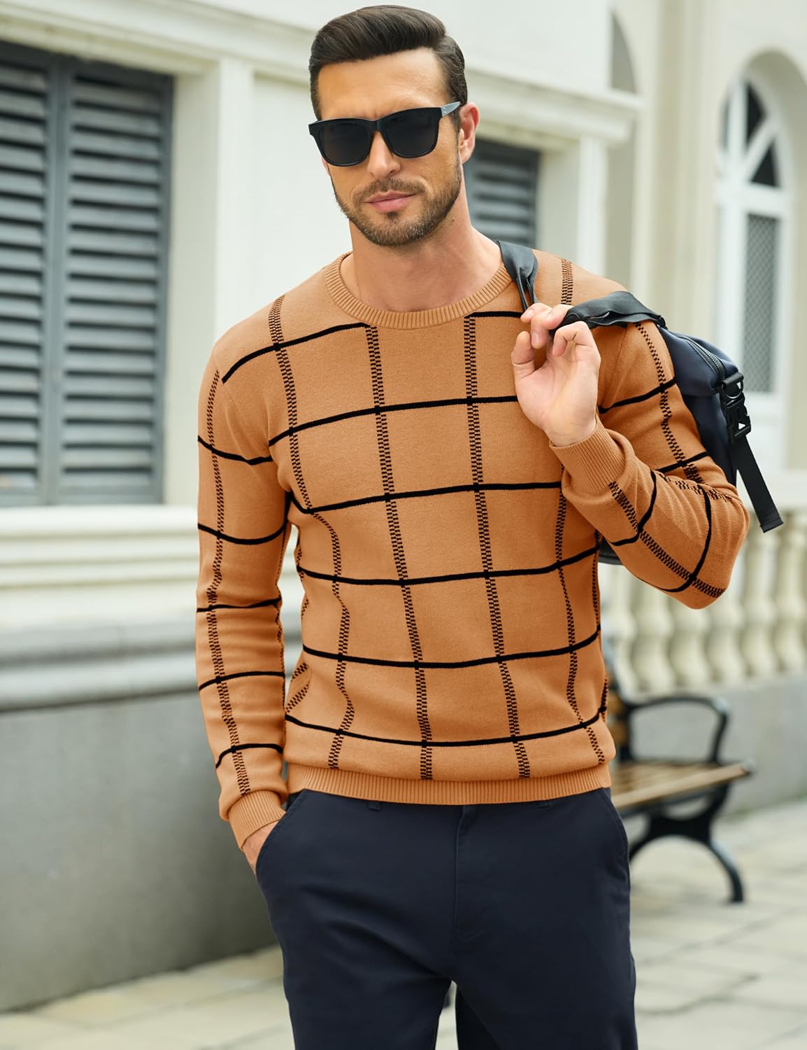 MAGCOMSEN Men's Crewneck Sweaters Cotton Lightweight Plaid Pullover Sweater Warm Casual Fall Winter Sweatshirts - Image 4