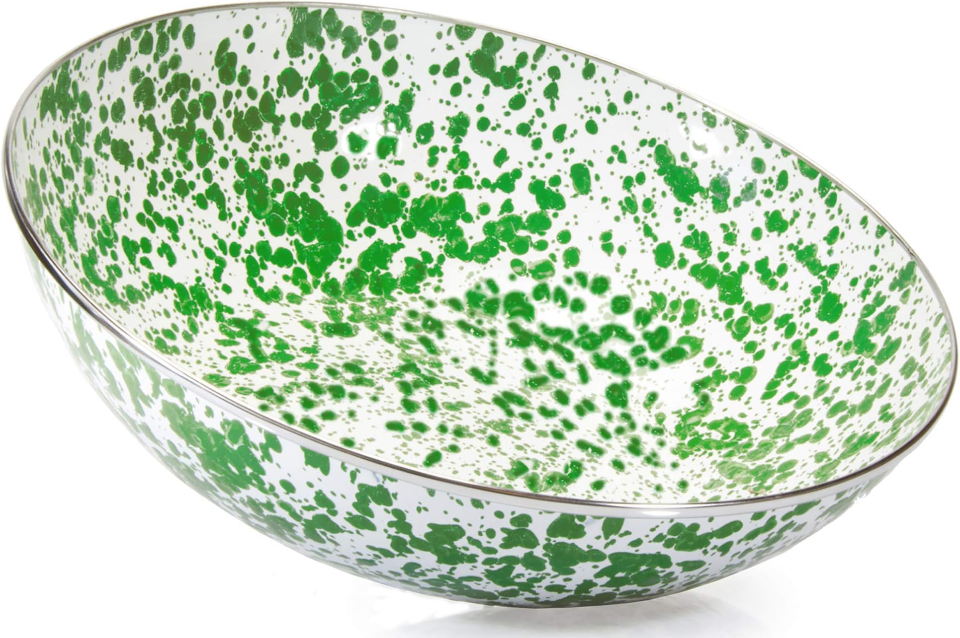 Golden Rabbit Enamelware - New Green Swirl Pattern - 5 Quart 14 Inch Catering Bowl