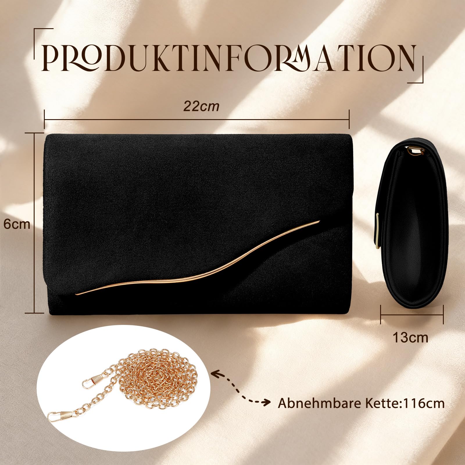 Damen Clutch Handtaschen Formelle Abend Clutch mit Abnehmbarer Kette Kunstwildleder Handtasche für Hochzeitsfeiern
