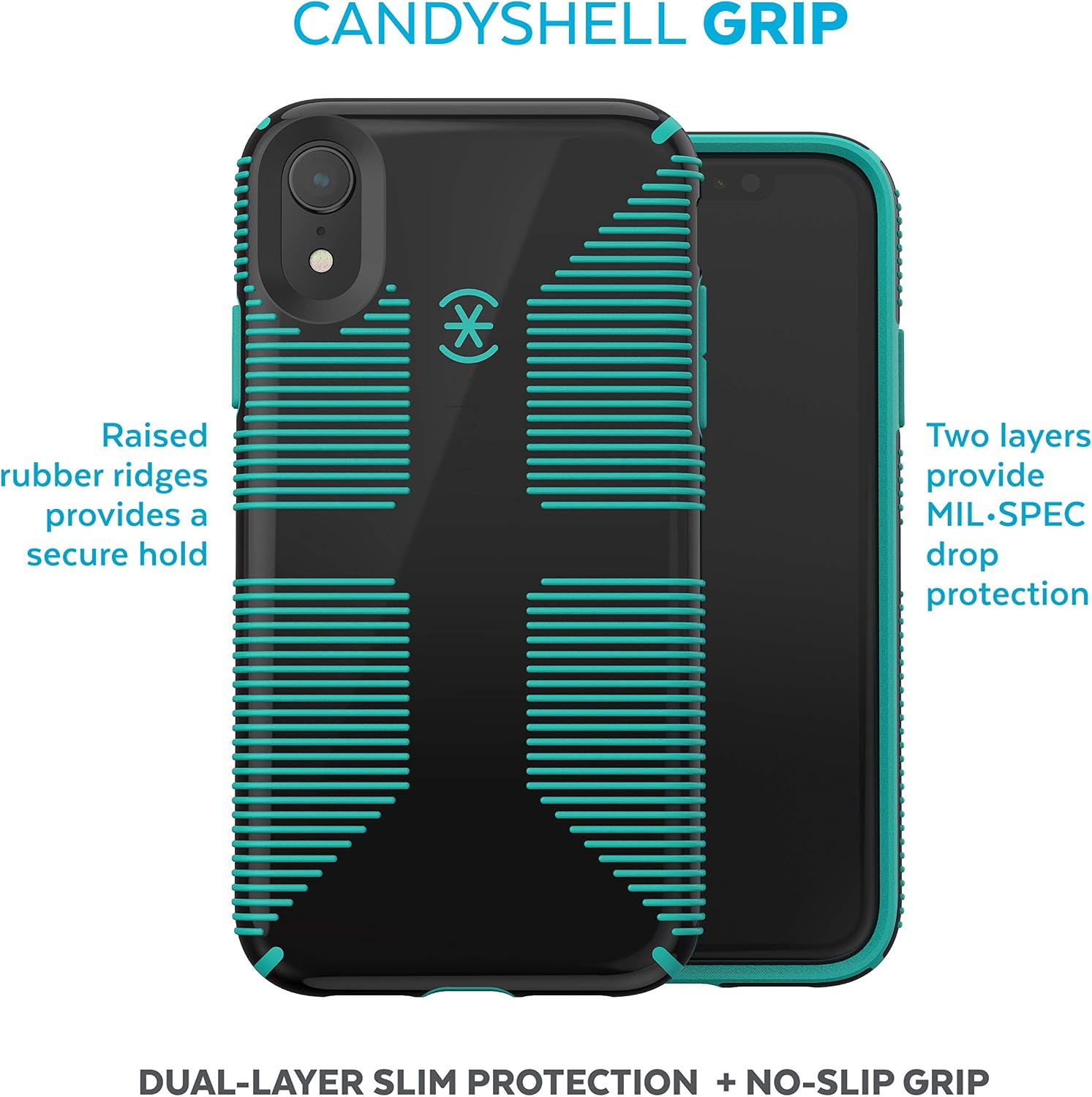 Speck Products CandyShell Grip iPhone XR Case, Black/Oasis Green