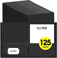 Vista 1 de SUNEE Carpetas con bolsillos (paquete de 125, negras), carpetas de 2 bolsillos para papel tamaño carta, carpeta de archivos de papel para escuela