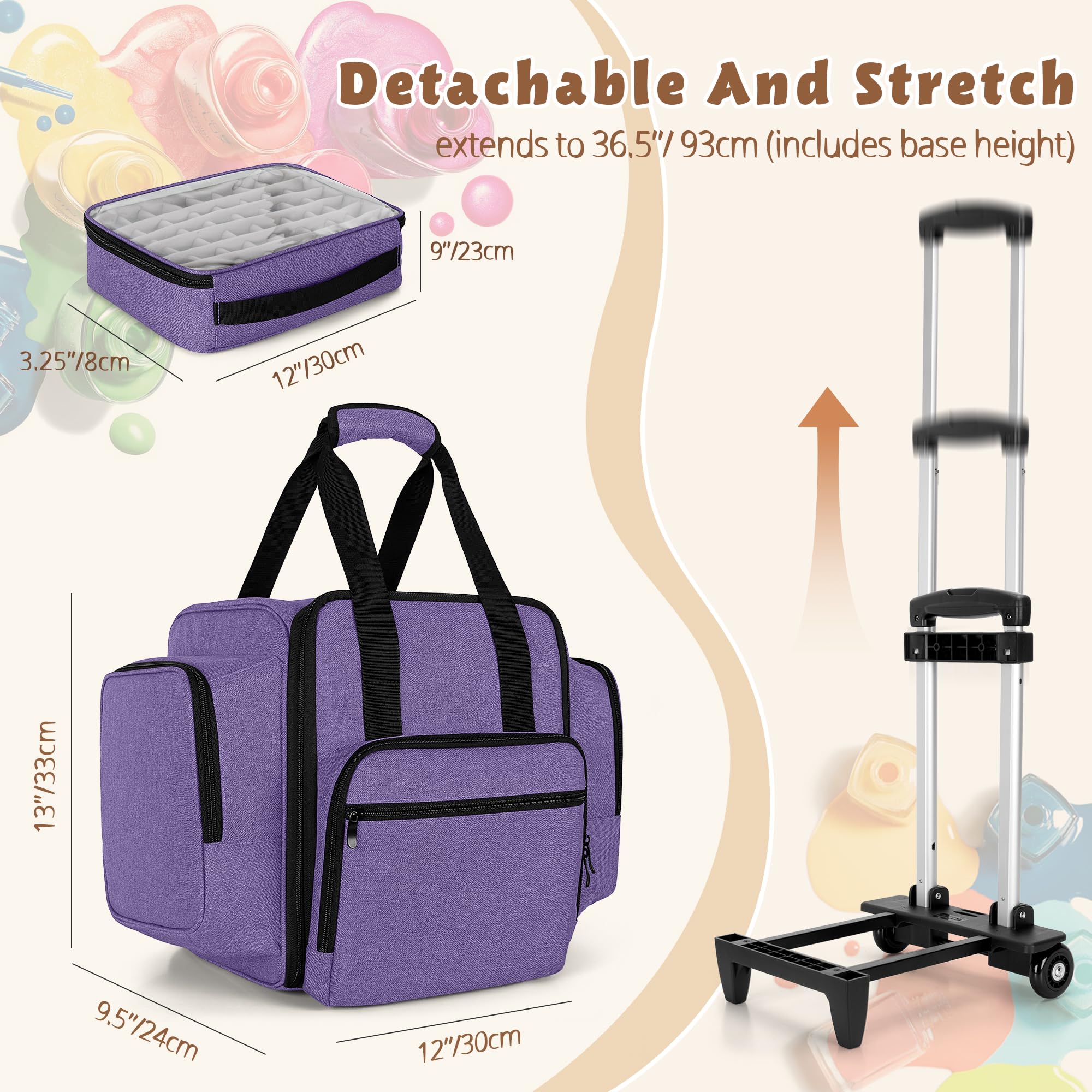 BAFASO Organizador Esmaltes de Uñas para 144 Botellas con 3 Bolsas, Morado | Bolsa para Esmalte de Uñas con Trolley Desmontable, Solo Bolsa (Pendiente de Patente)