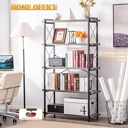 Miniatura 6 de HCHQHS Librería, estantería industrial de 5 niveles, estantería abierta rústica, estanterías altas independientes con marco de metal