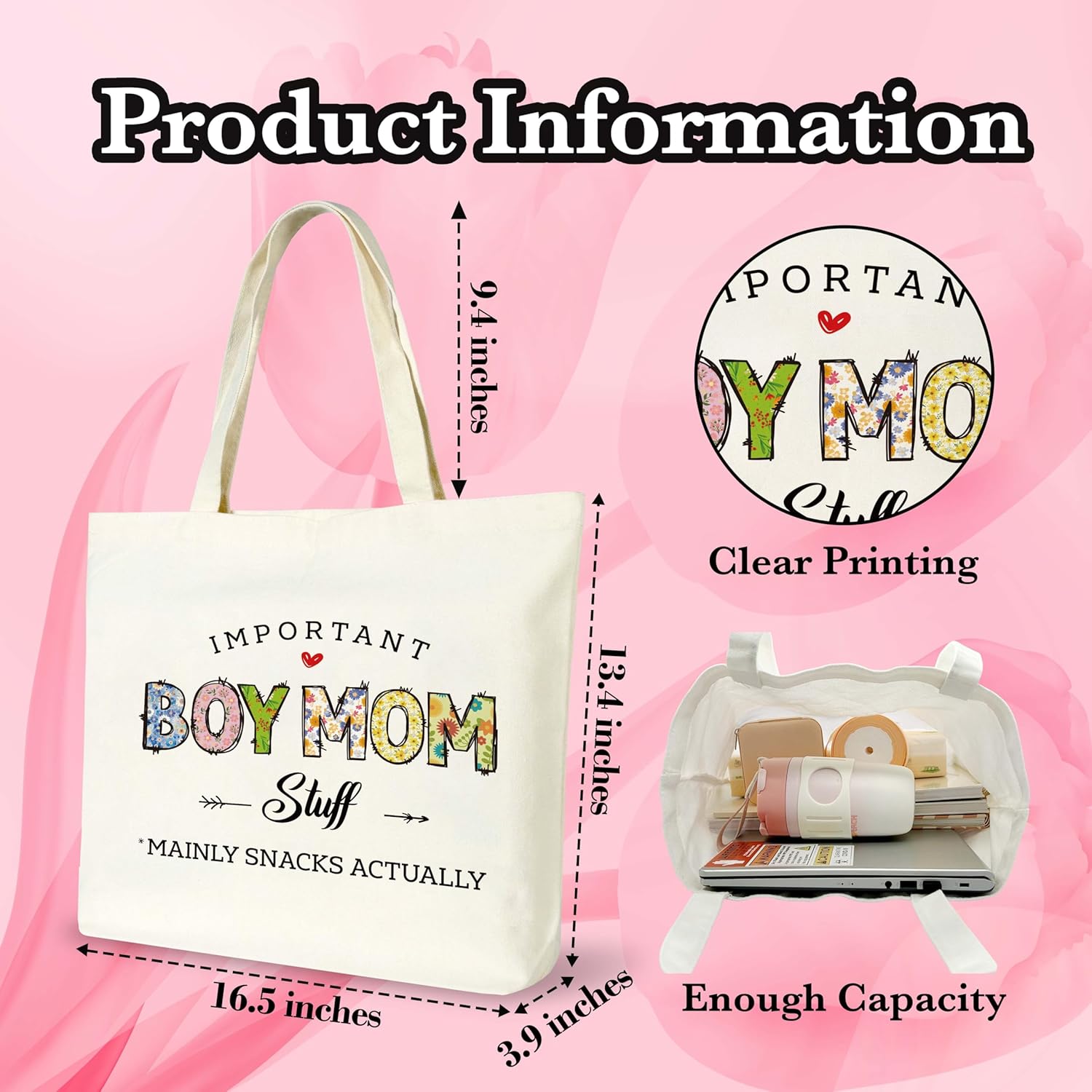 Boy Mom Gifts, Mom Tote Bag, Mother's Day Gift for Mama, Best Mom Ever Reusable Cloth Cotton Bags for Travel Shopping Beach - O02 - Image 4