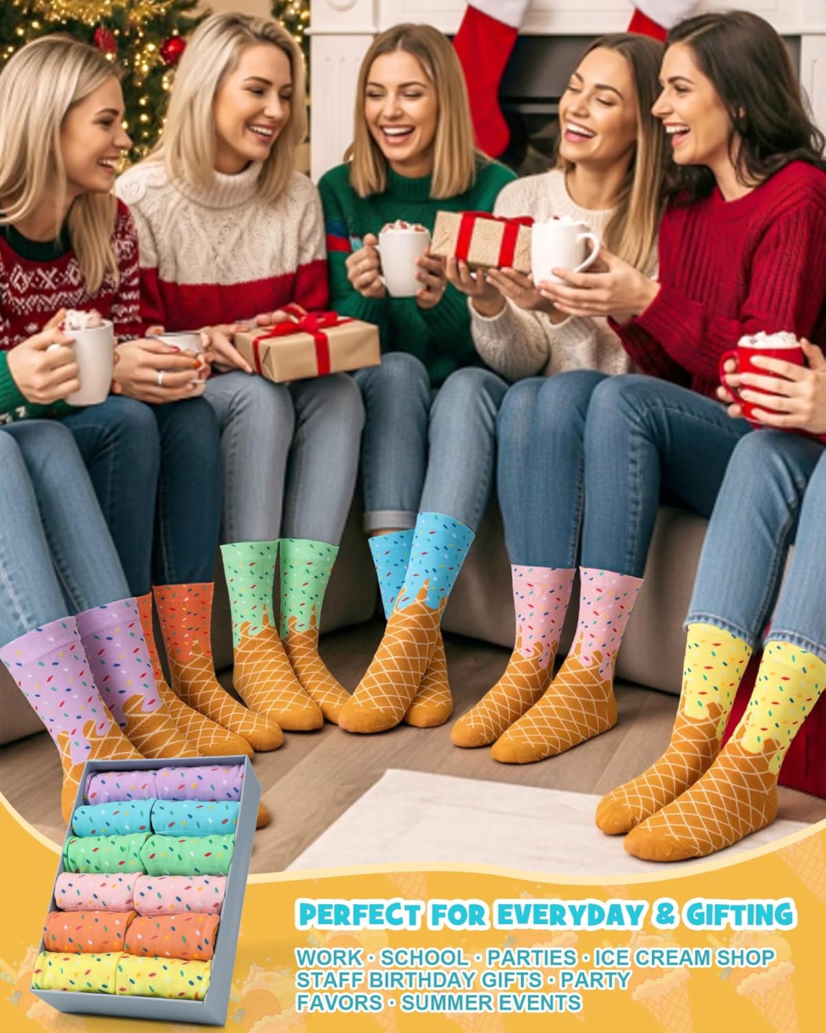 12 Pairs Ice Cream Drip Socks Bulk for Women Teen Girls Novelty Cotton Socks Colorful Summer Ice Cream Lover Birthday Gifts Valentines Party Favors - Image 6