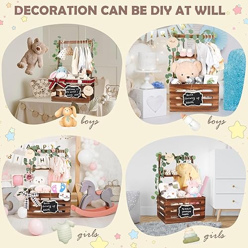 Miniatura 6 de Armario de madera para baby shower con asa y guirnalda, cestas de bebé de gran capacidad para baby shower, cesta de fácil montaje para bienvenida de
