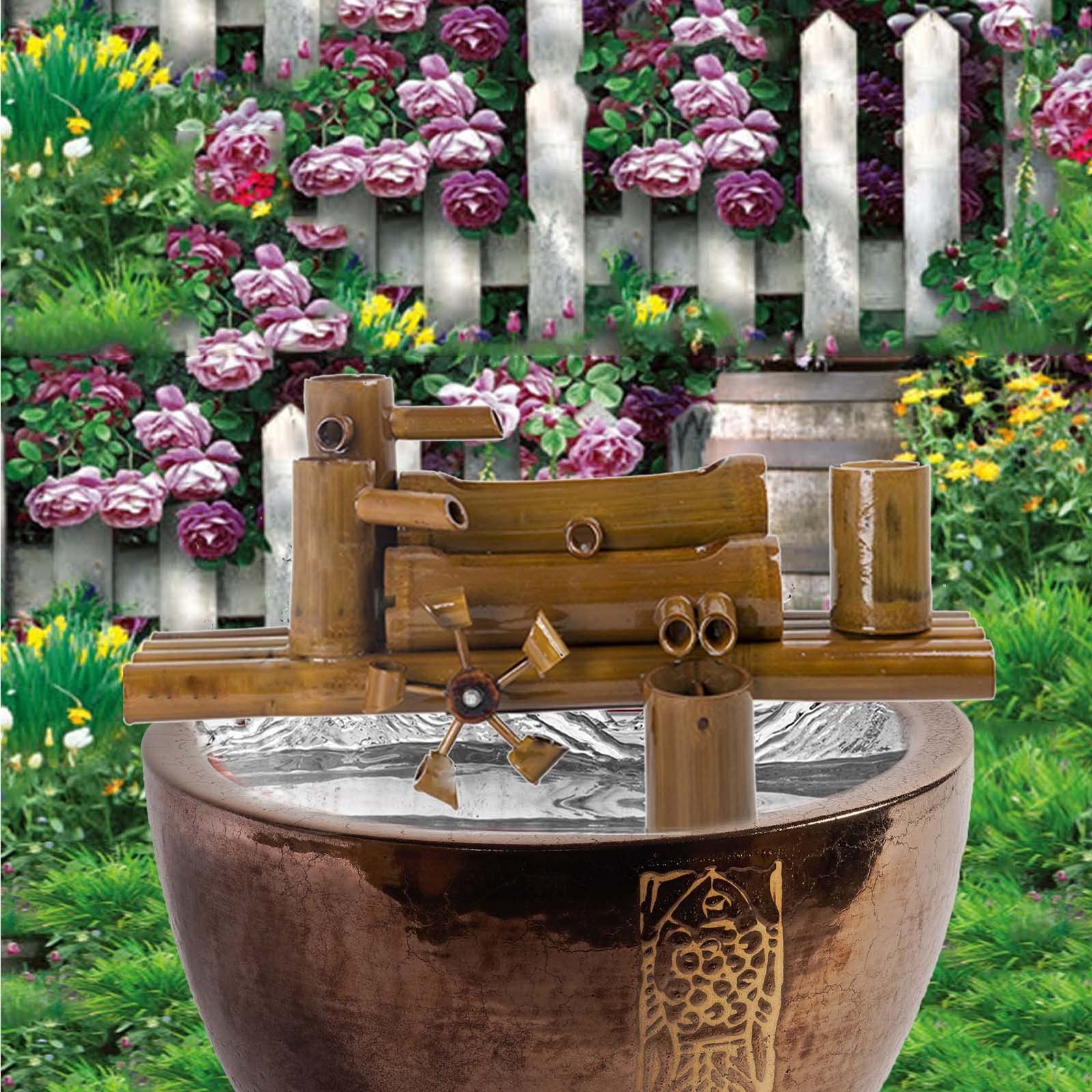 Fontaine d'extérieur en Bambou Japonais, kit de Fontaine en Bambou, Fontaine Solaire pour Jardin ou Salon, 40 cm x 60 cm