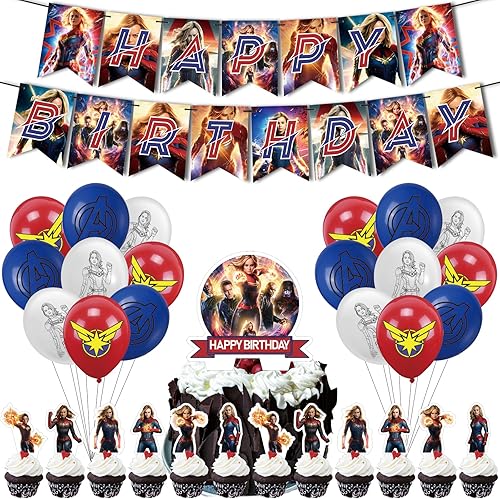 Decoraciones de fiesta de cumpleaños de capitán, suministros de fiesta de cumpleaños de dibujos animados, incluye pancarta de feliz cumpleaños,