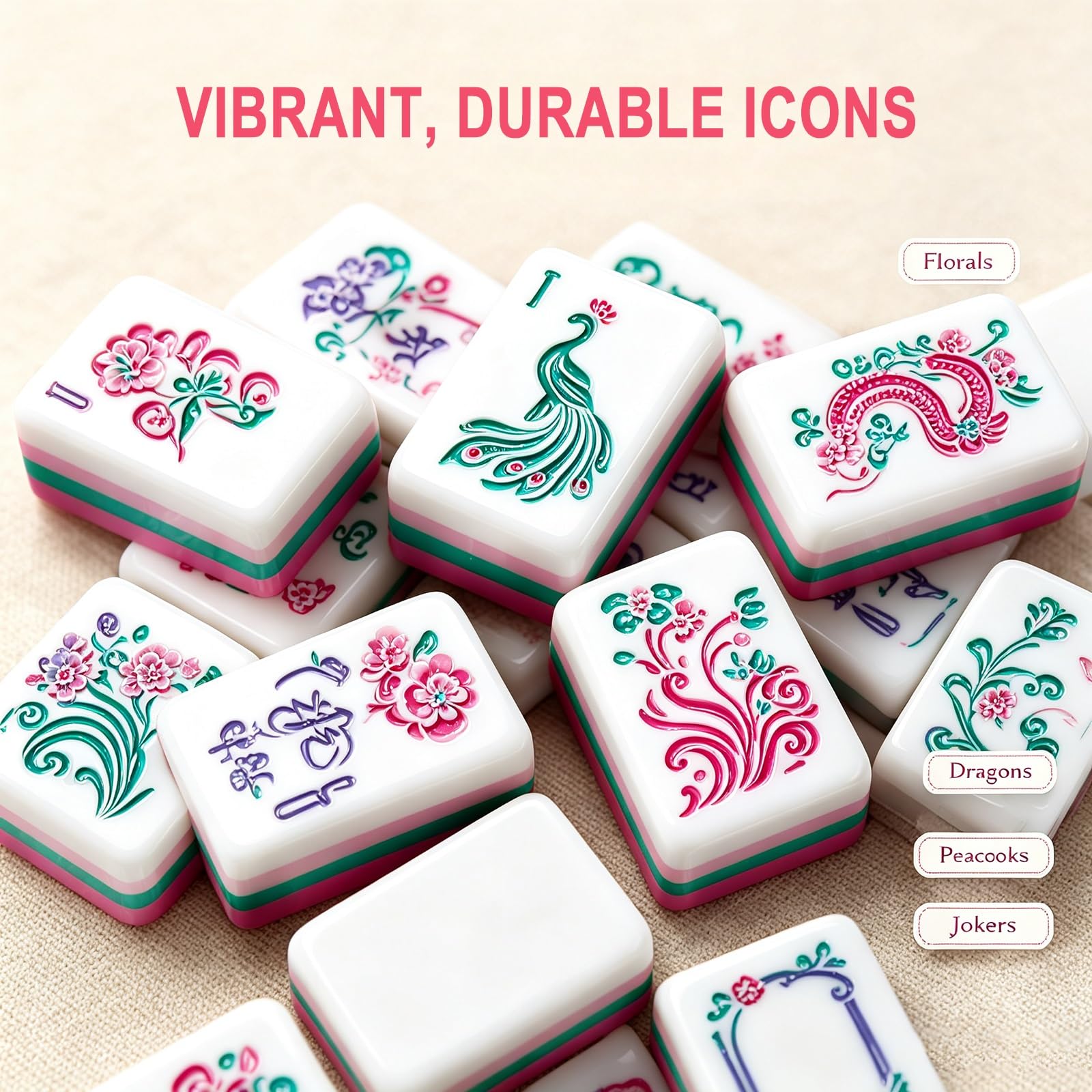 Set Mahjong Americano 160 Piezas Rosa 4 Capas Fichas De Juego | Set Mahjong Acrílico Grabado Diseño Elegante para Noches en Casa y Reuniones