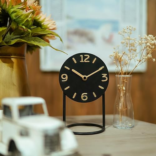 Miniatura 2 de SOFFEE DESIGN Reloj de mesa con base redonda, reloj de escritorio silencioso de hierro, funciona con pilas, para sala de estar, dormitorio,