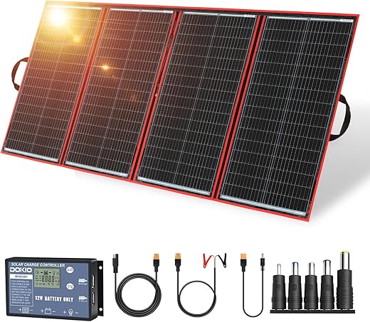 DOKIO 300w 18v Portable Foldable Solar Panel Kit (21x41inch, 17lb) Solar Charger with Controller 2 USB Output to Charge 12v Batteries/Power Station (AGM, Lifepo4) Rv Camping Trailer Emergency Power………