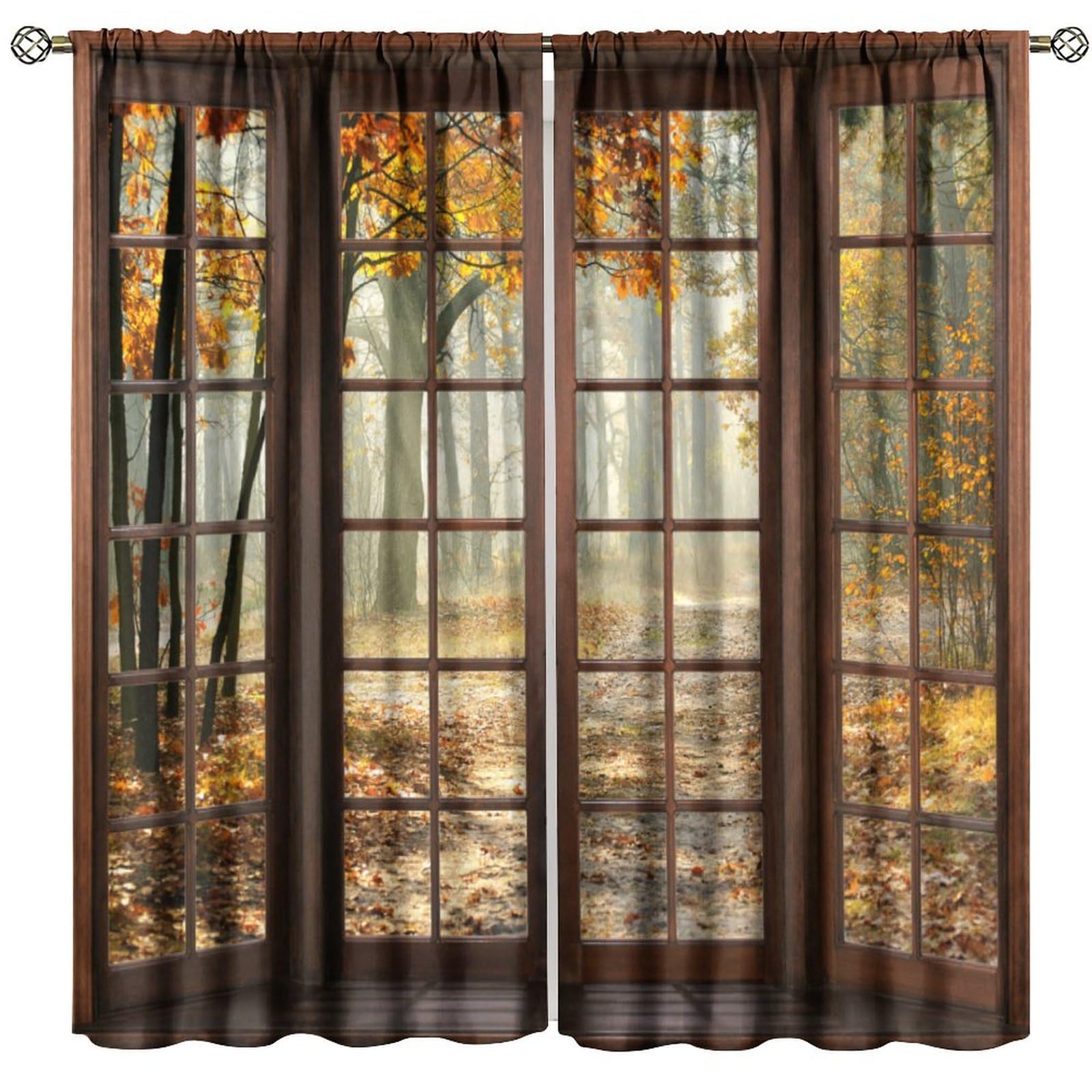 BenYaSong Scenery Outside Blackout Curtain Autumn Scenery Outside The Window for Home Kitchen Restaurant Decoration Window Drapes 2Panel 72" W X 63" L
