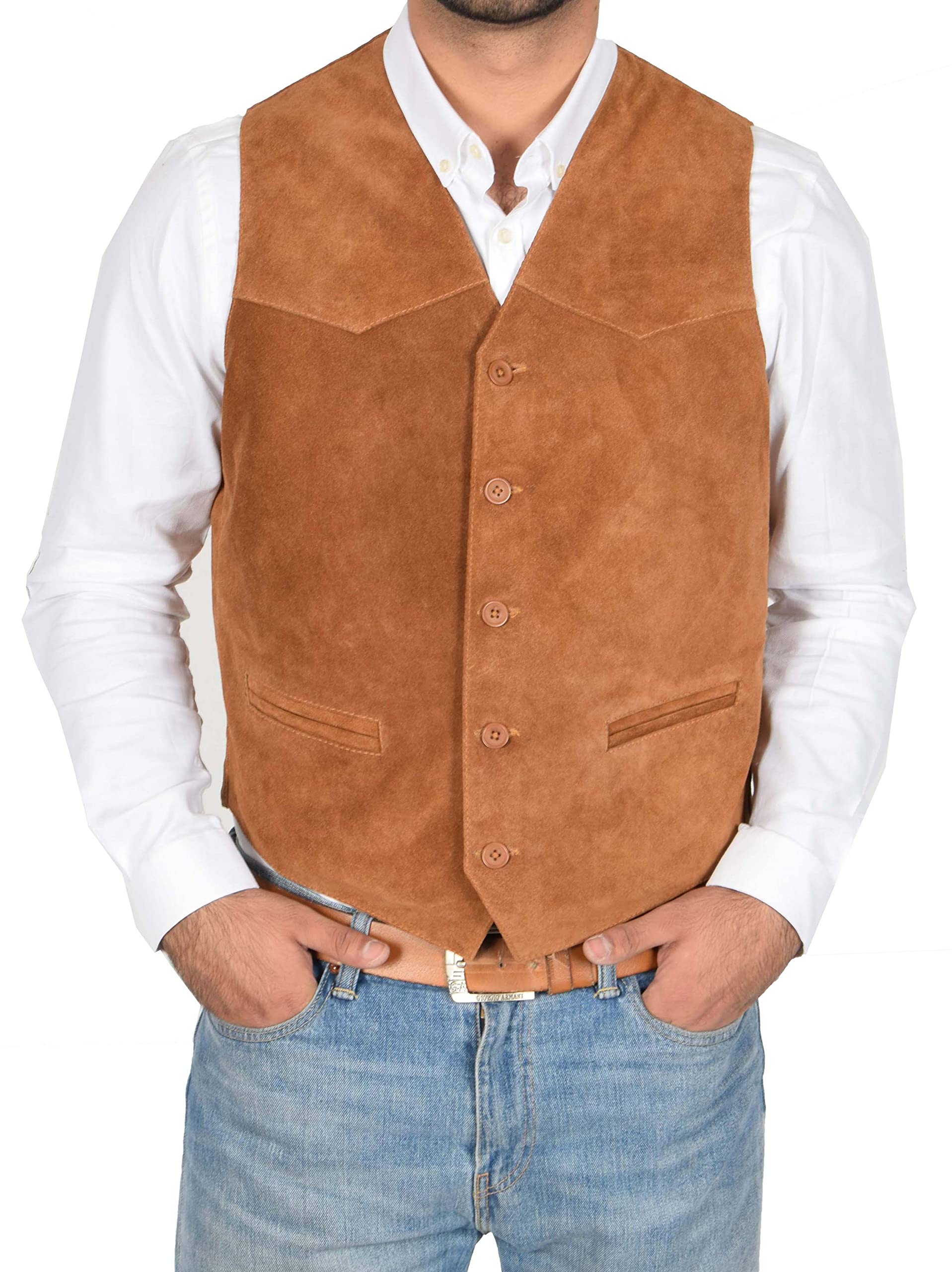 House of Leather - Men's Suede Waistcoat - Classic Gilet - XL - Tan
