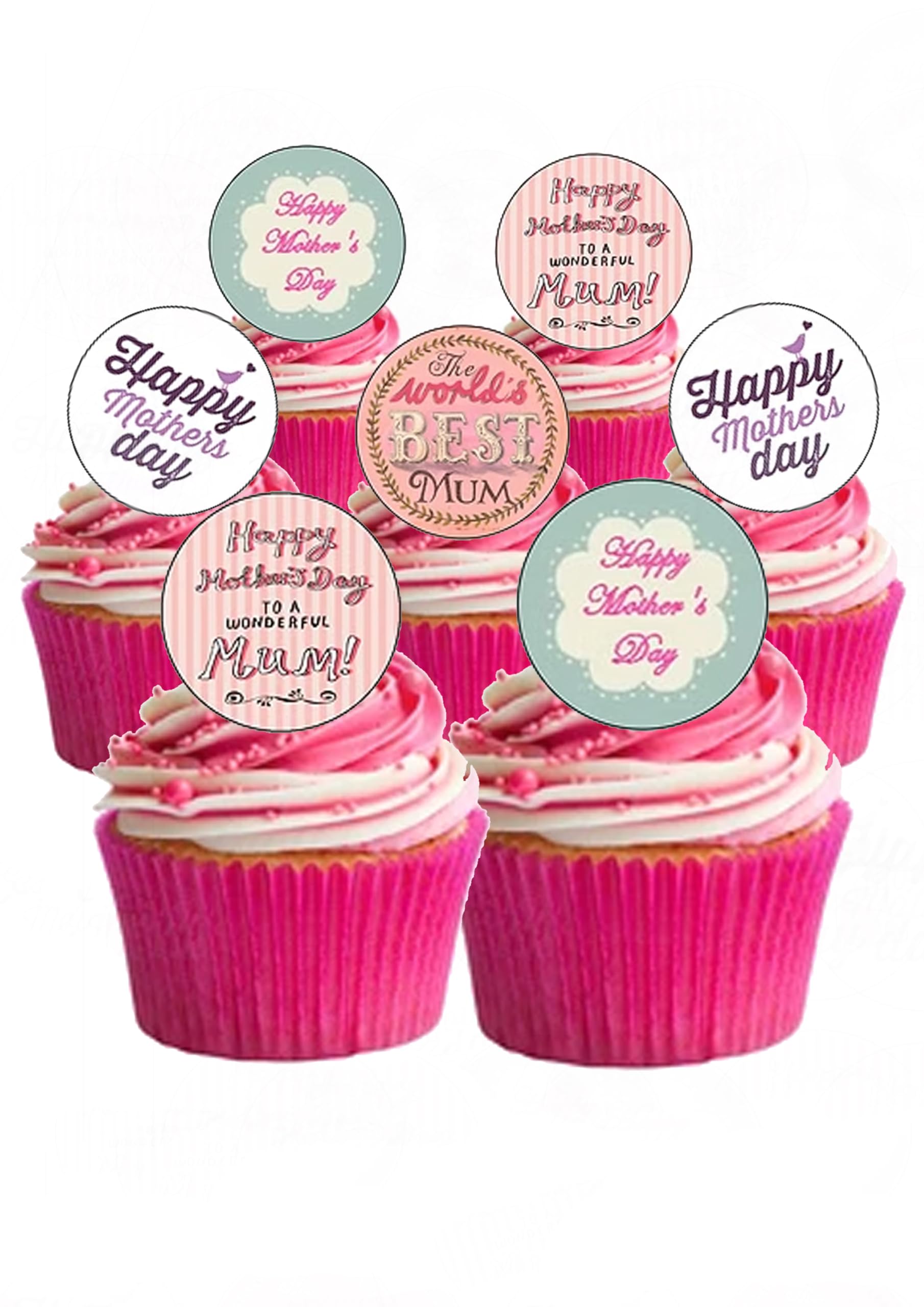24 Precut Round Worlds Best Mum Mother's Day Edible Wafer paper Cake Toppers Decorations