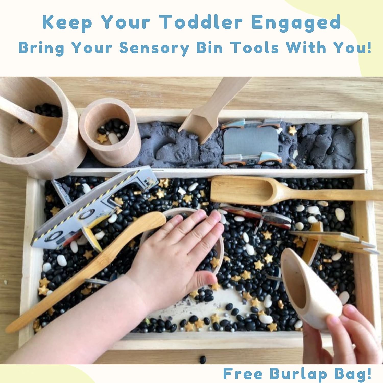 Jungle Feels Sensory Bin Tools, 8 Piece Wooden Set of Montessori Toys for Toddlers, Advances Fine Mo