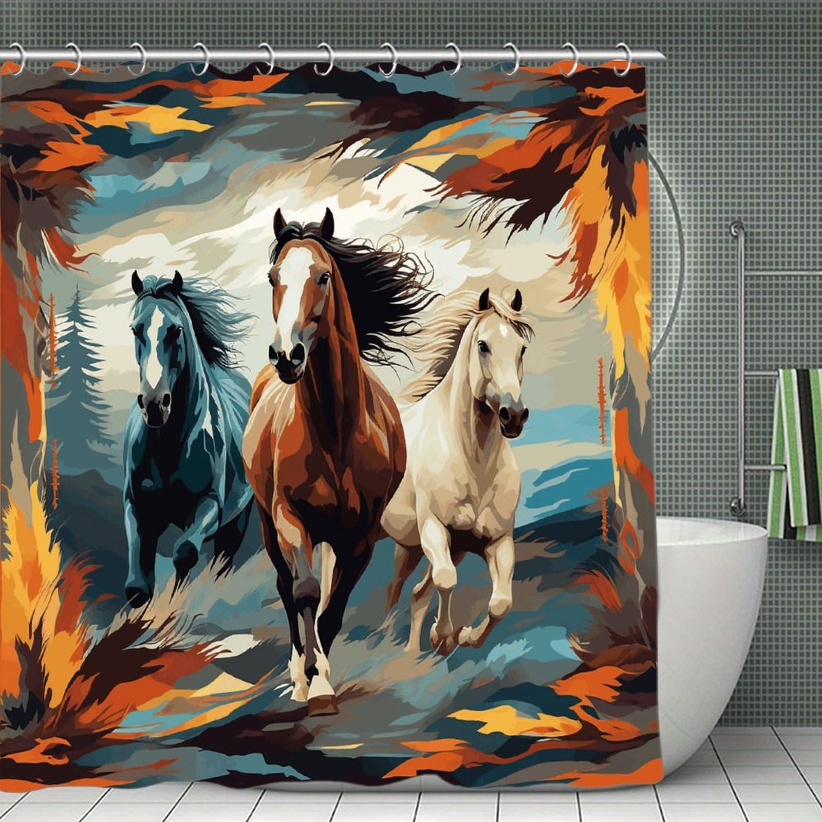 FekiLoot A Pattern with Horses As A Background Shower Curtain Minimalist Aesthetic Bath Curtain with Hooks Simple Water Resistant Bathroom Shower Curtains Cute Blackout Privacy Curtains Cloth Curtain