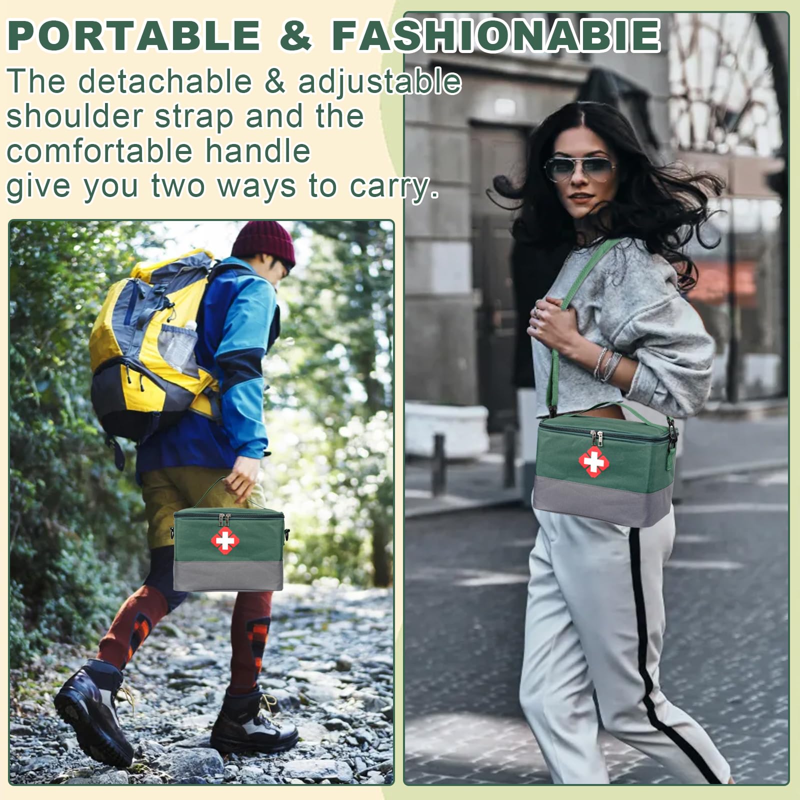 Hossom Kit di Pronto Soccorso, Borsa Medica Impermeabile con Tracolla, Borsa per Infermiere Alta capacità Porta Medicine da Viaggio Mini Scatola di Sopravvivenza per Casa, Ufficio, Esterni, Verde