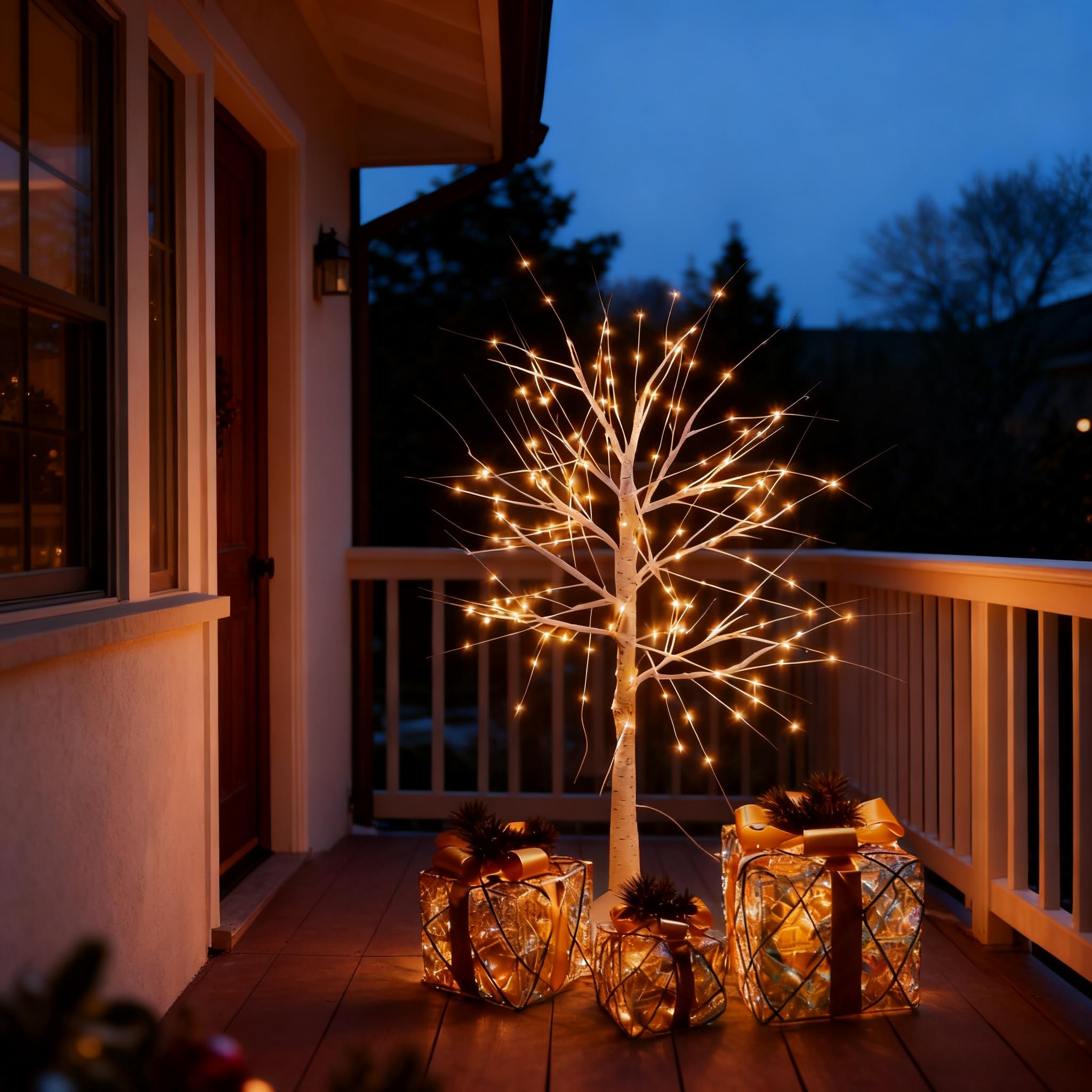 CCLIFE Albero Luminoso da Interno Led Esterno Albero Fatato Lampada Natale,Lampada Albero di Betulla Bianca,Bianco Caldo,IP44,120 cm,150 LED,CushHom