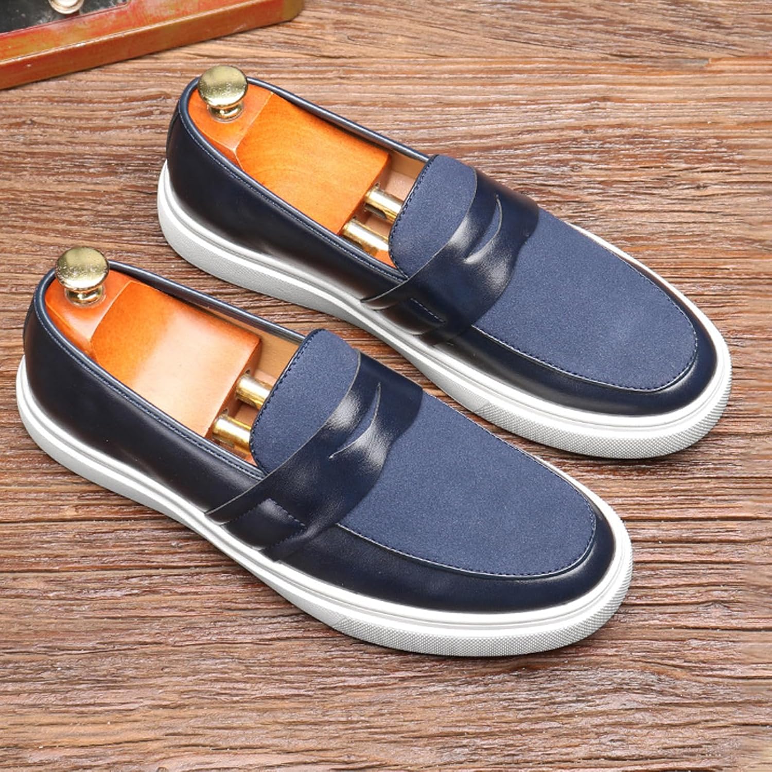 Men's Genuine Leather Splicing Slip-On Loafers Lightweight Non-Slip Driving Shoes Breathable Boat Sneakers for Walking Travel Office - Image 5