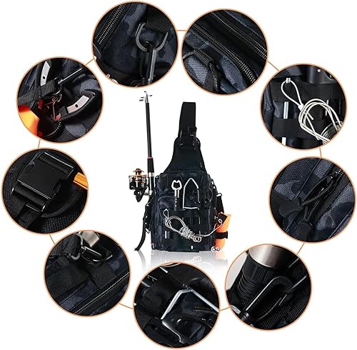 Miniatura 12 de Aertiavty Mochila de pesca, bolsa de pesca con caja de aparejos, bolsa de aparejos de pesca compacta, mochila de aparejos de pesca con soporte