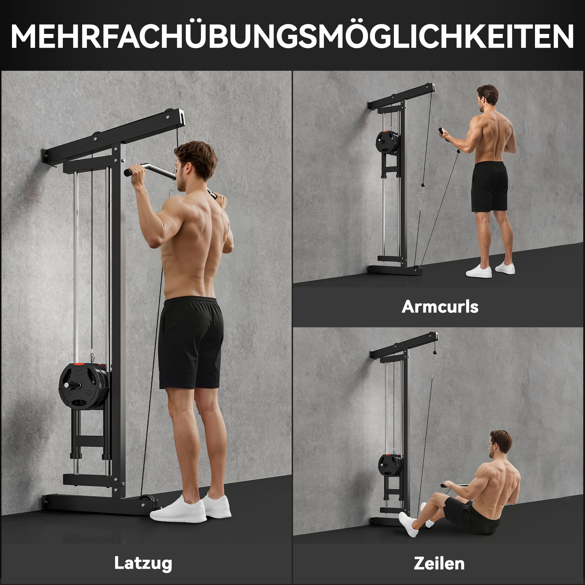 SPORTNOW Latzugstation Verstellbar zur Wandmontage Latzugturm inkl. Latzugstange Seilzug Latzugmaschine bis 120kg Belastbar Fitnessstation Kabelzugstation Latzug-Station Kraftstation für Zuhause