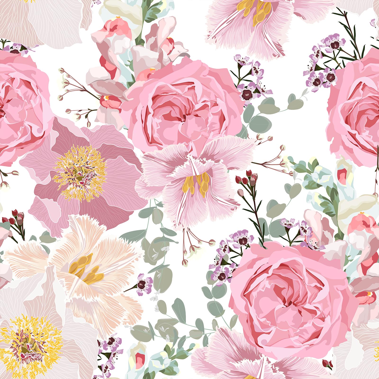 Papier peint pivoine rose vintage VEELIKE 45x900cm pour chambre fille