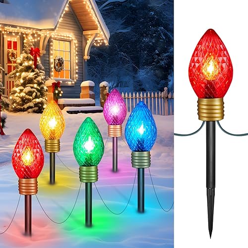 Strawberry Jumbo C9 - Luces de camino de Navidad para exteriores, 8.5 pies, 5 luces LED Jumbo C9, bombilla multicolor gigante, luces de Navidad para