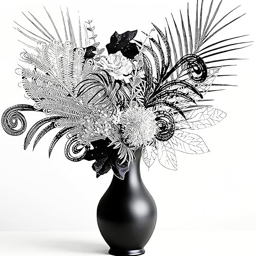 Metallic Texture Black Silver Artificial Flowers，17-Inch Modern Gothic，Luxury Bouquet，Lndustrial Style