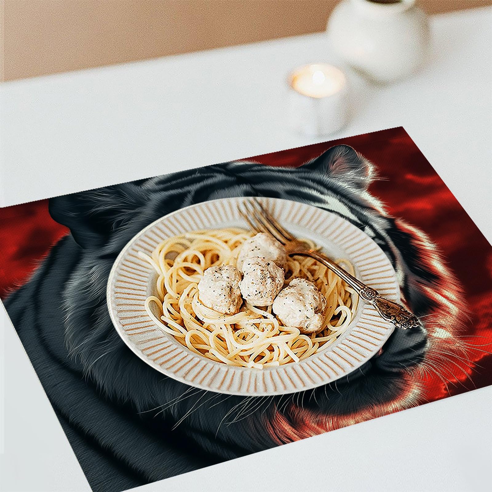 Set di 8 Tovagliette Americane Lavabili Cotone Lino Arte fantasy - Tovaglietta Americana Stoffa Resistenti al Calore Durevole Tigre bianca- per Colazione Pranzo