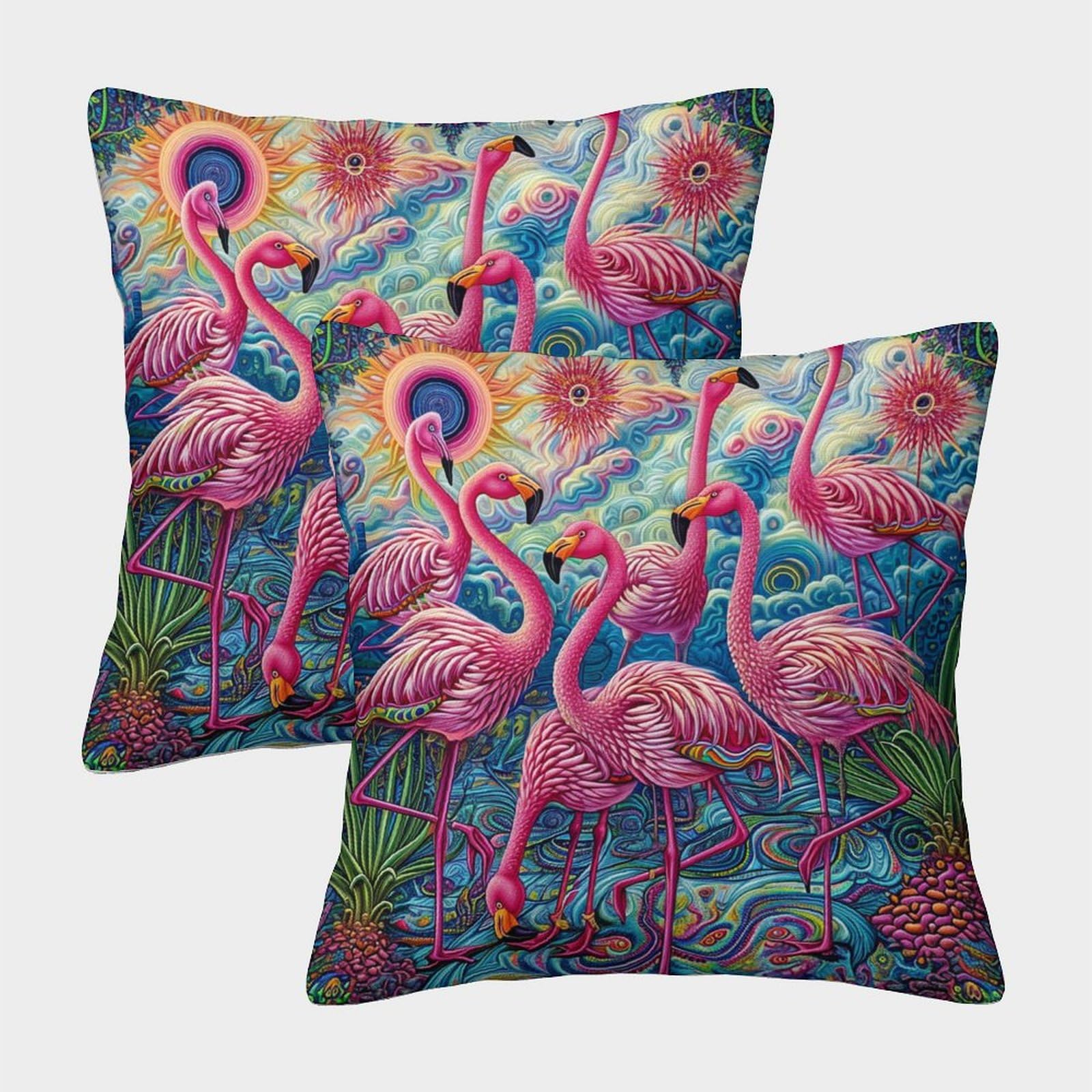 GPARSDDIO Flamingo 2pc set Washable Cushion Cover with Invisible Zipper Decorative Throw Pillow for Car Couch Sofa Bedroom Living Room 50x50cm