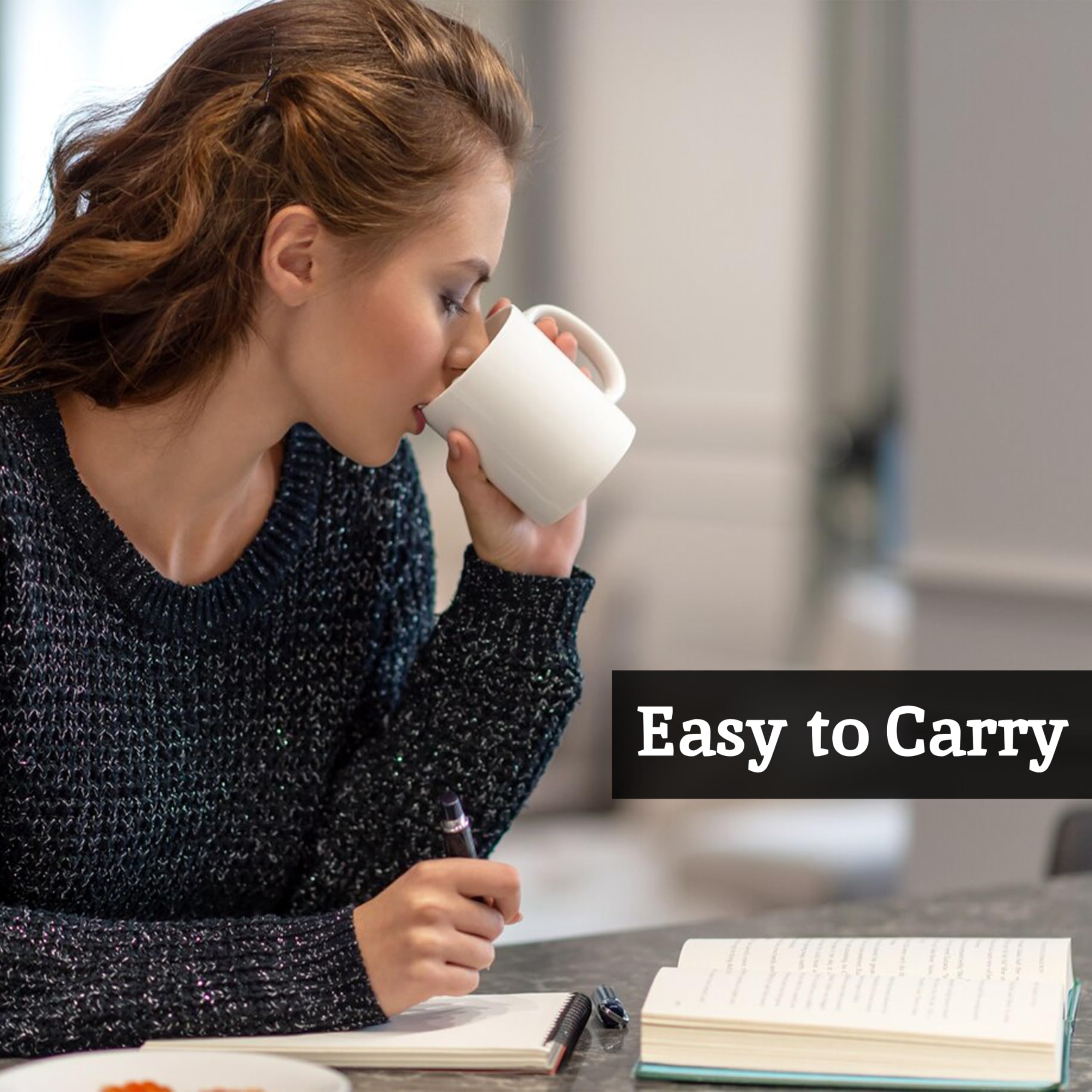 Premier Housewares Elmira - Juego de 4 tazas blancas de cerámica para café y té, 340 ml, aptas para microondas y lavavajillas, tazas clásicas de gres para uso diario