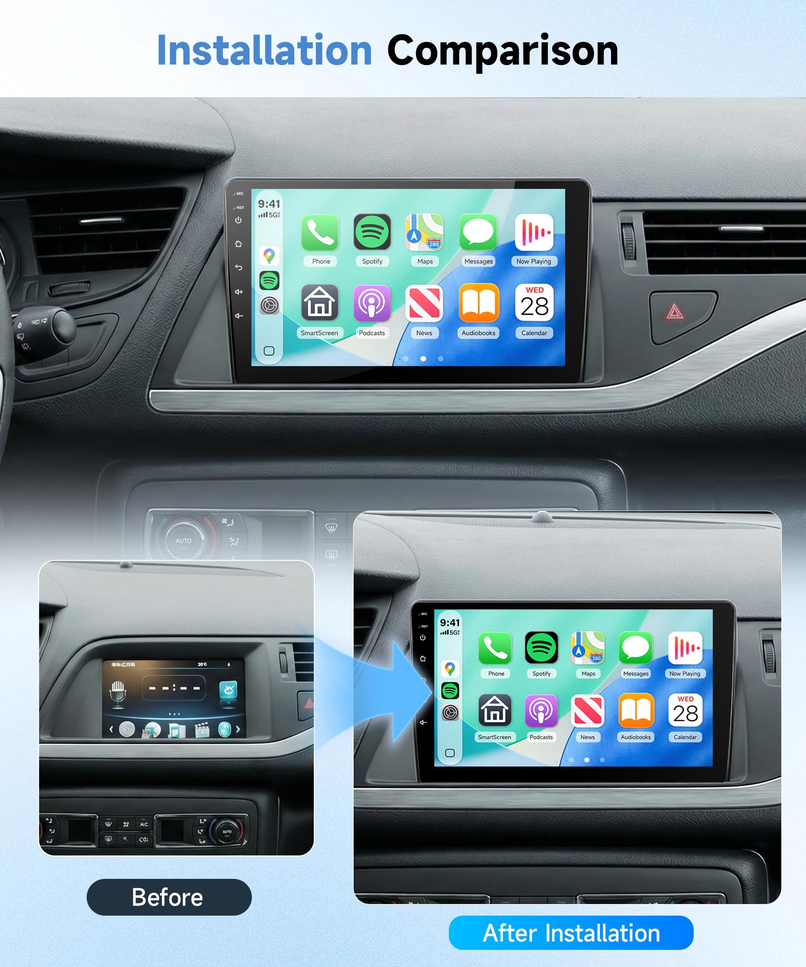 【8 Core 6+128G】Per Citroen C5 2008-2017 Autoradio con CarPlay Wireless Android Auto, Schermo IPS da 10,1 Pollici con Radio FM/RDS, GPS, Bluetooth 5.0, Supporta telecamere panoramiche a 360°