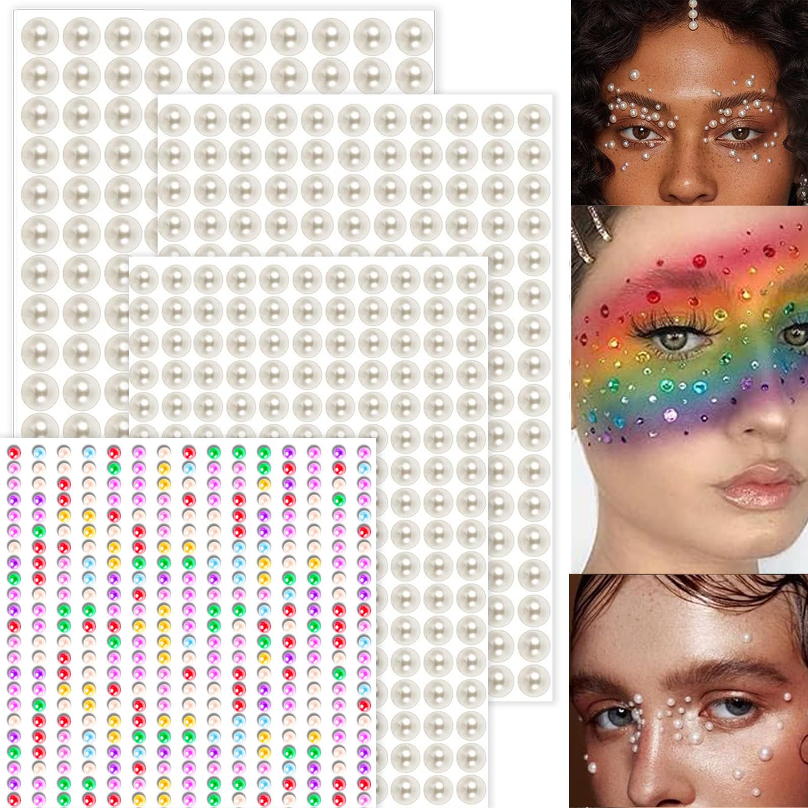 1792PCS Self Adhesive Pearl Stickers, Pearls Sticker Gems for Hair, Face, Makeup, Eye, DIY Nail, Crafts, Assorted Sizes Accessories for Women