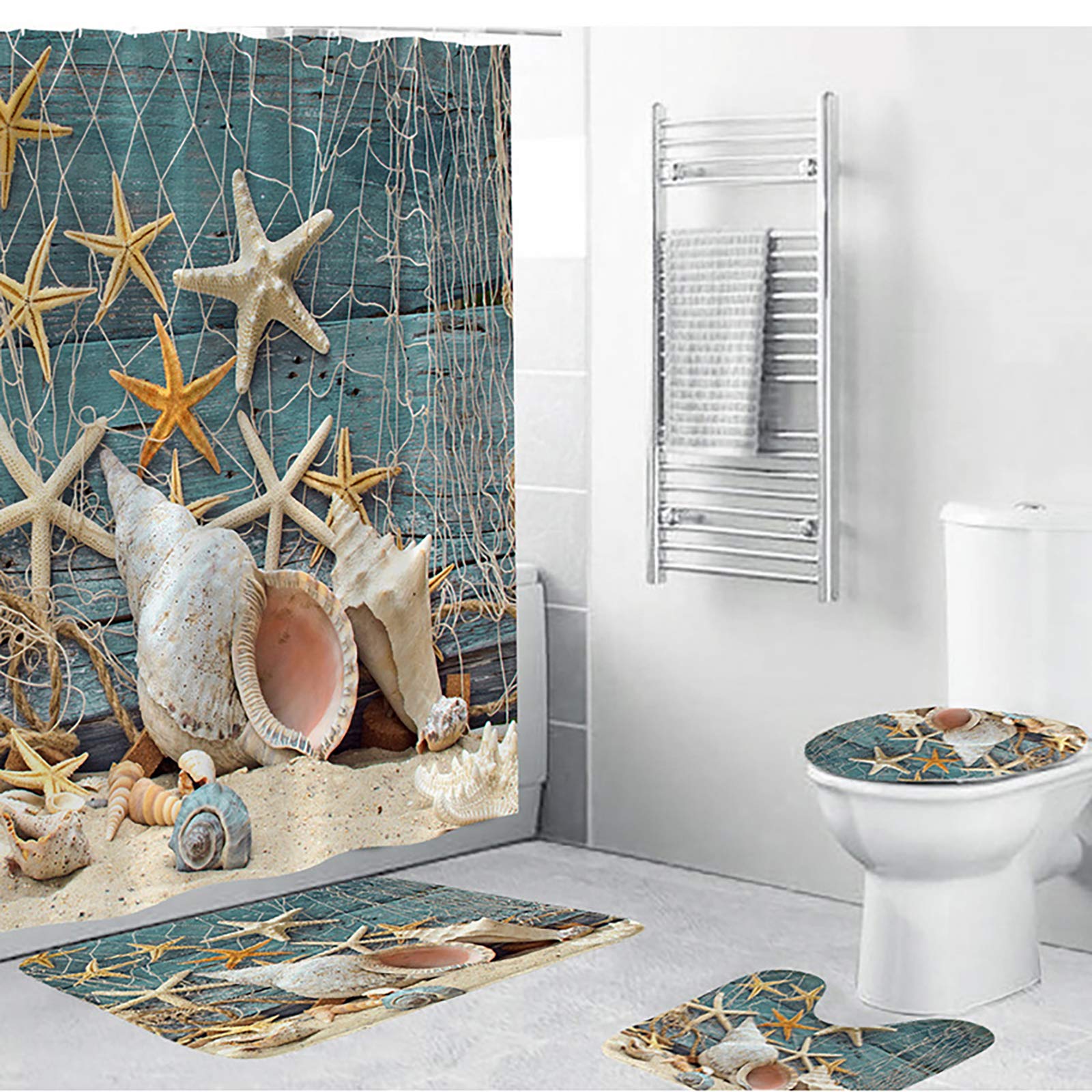 Ensemble rideau de douche sirène avec accessoires de salle de bain 4pcs