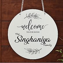 P Arts Personalized Door Name Plate for Home Entrance Round Shaped 10x10 Inch Name plate for home entrance, Door name plates MDF Wood, Black & White