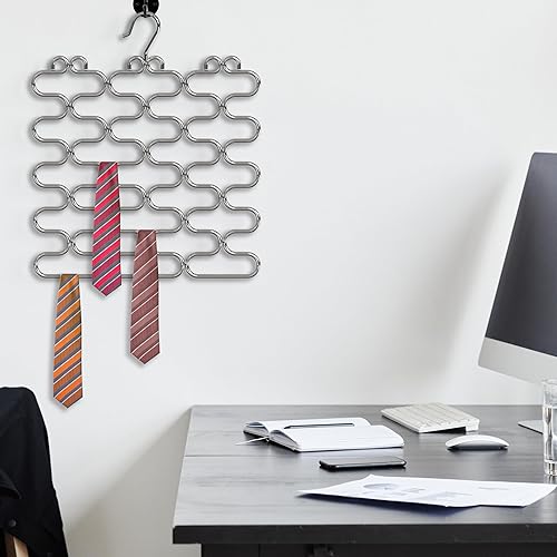 Miniatura 4 de DecoBros - Extraordinario organizador gancho soporte cromado de 23 anillos para bufandas correas corbatas