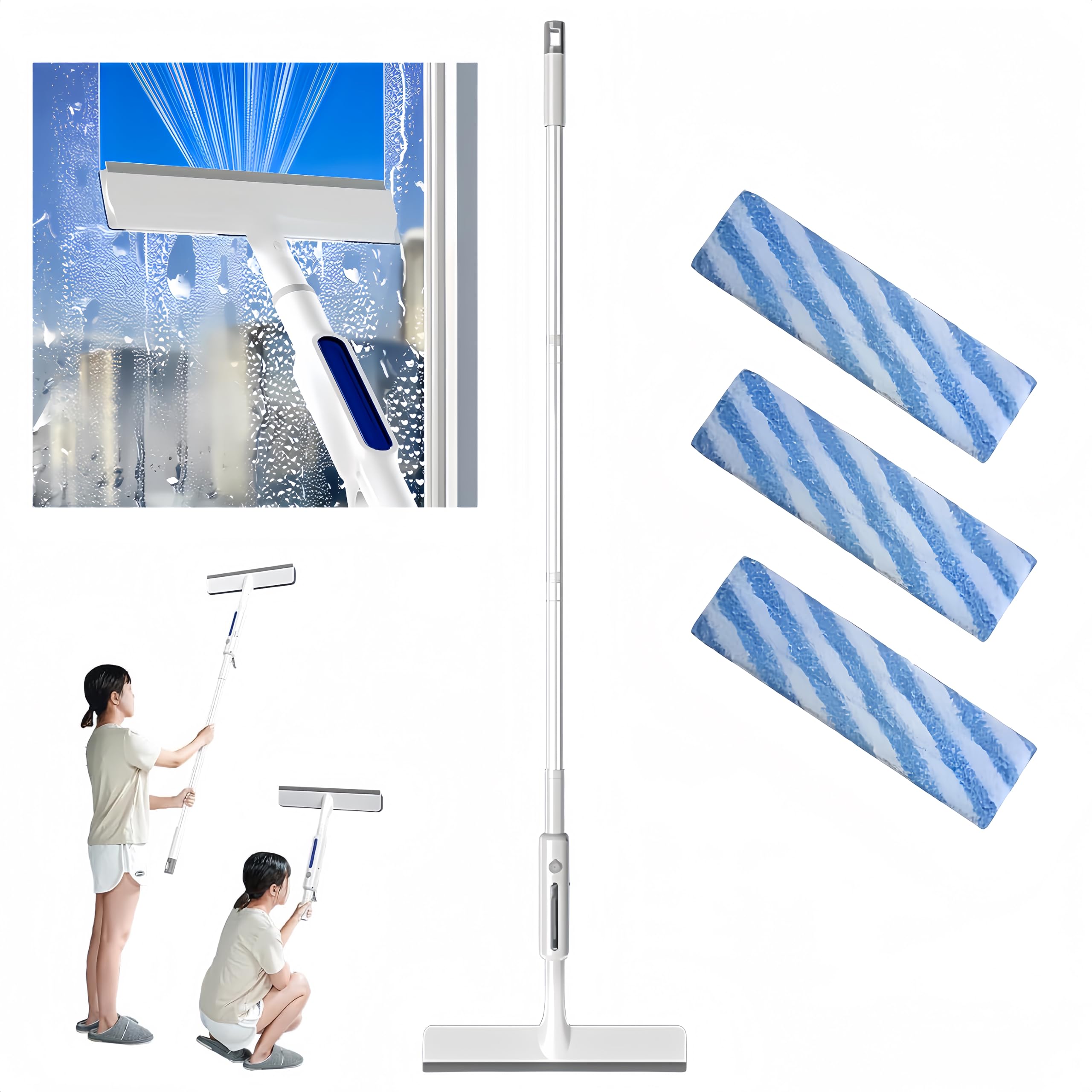 Squeegee for Window Cleaning with Spray, 2024 New Upgraded 57'' Version with Extended Water Spray Window Cleaning Brooms, 3 in 1 Window Cleaning Squeegee Kit Household Cleaning Tools (57'' x 11.8'')